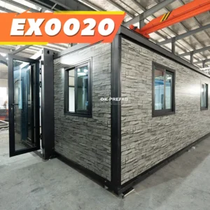 【EX0020】 | 20ft Brick-Pattern Expandable Container House with Open Layout and Bathroom